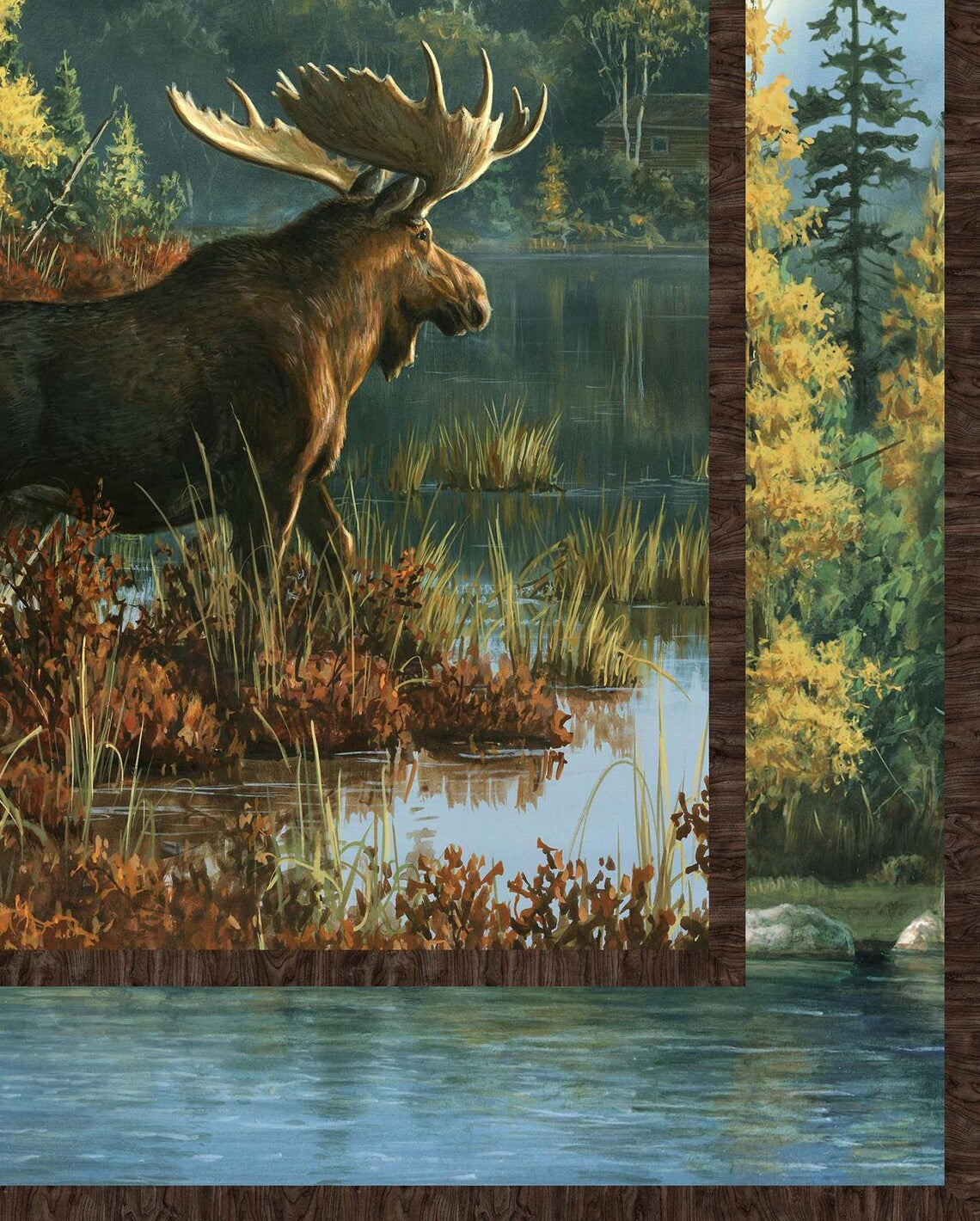Moose Northwood Fabric Panel 36"x43", DP27540-78 Northwoods by Northcott 100% Cotton Quilting Fabric Moose Bed Quilt Wall Hanging