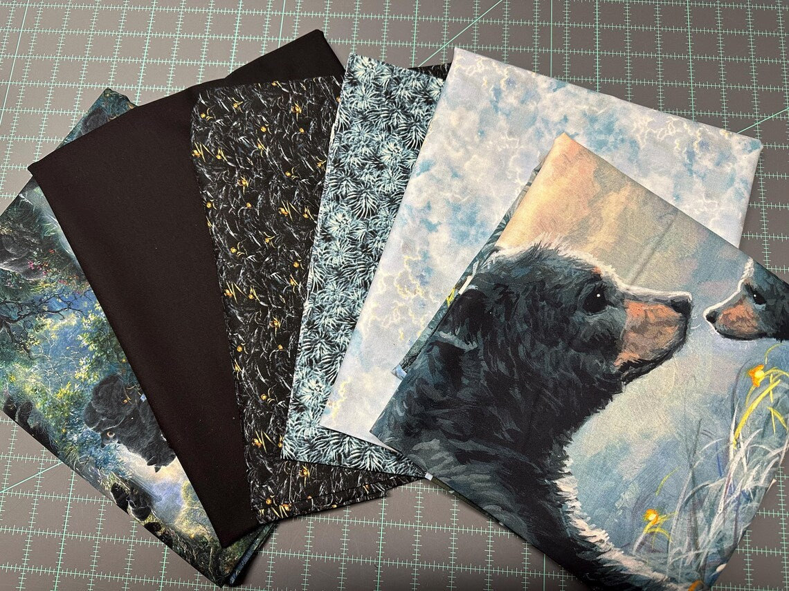 Quilt Kit 70”x59”, Bear Kisses fabrics by Northcott Bed Quilt Wildlife Bear Bed Quilt Queen Twin leaves clouds bark