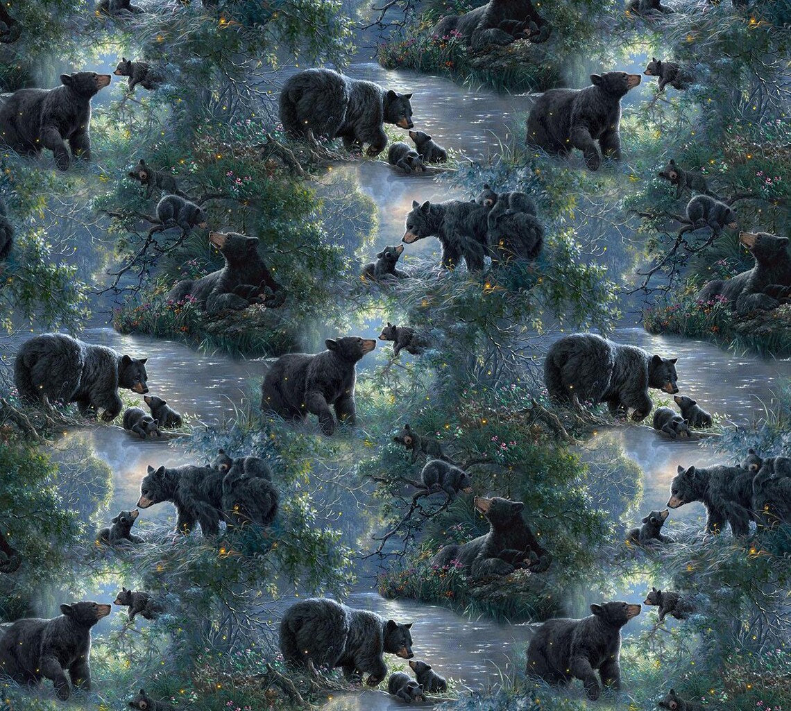 Quilt Kit 70”x59”, Bear Kisses fabrics by Northcott Bed Quilt Wildlife Bear Bed Quilt Queen Twin leaves clouds bark
