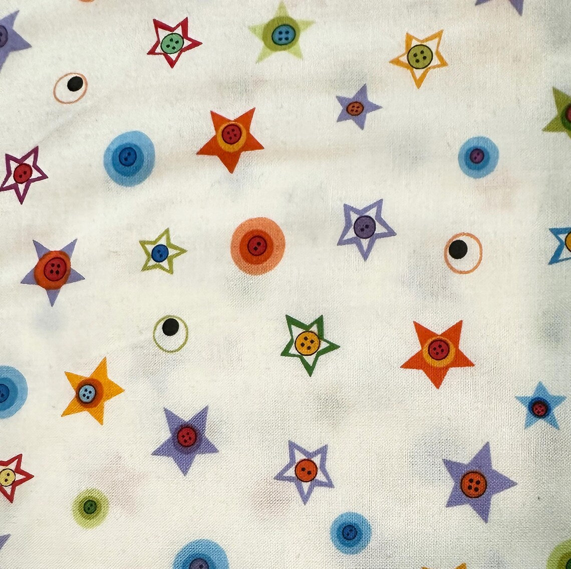 Googlies Fabric 1/2 Yard, 1596-55 Bright by Benartex Fabrics, Fun Googlies and Stars Kids Bed Gift Quilt Toddler, Crib, Twin