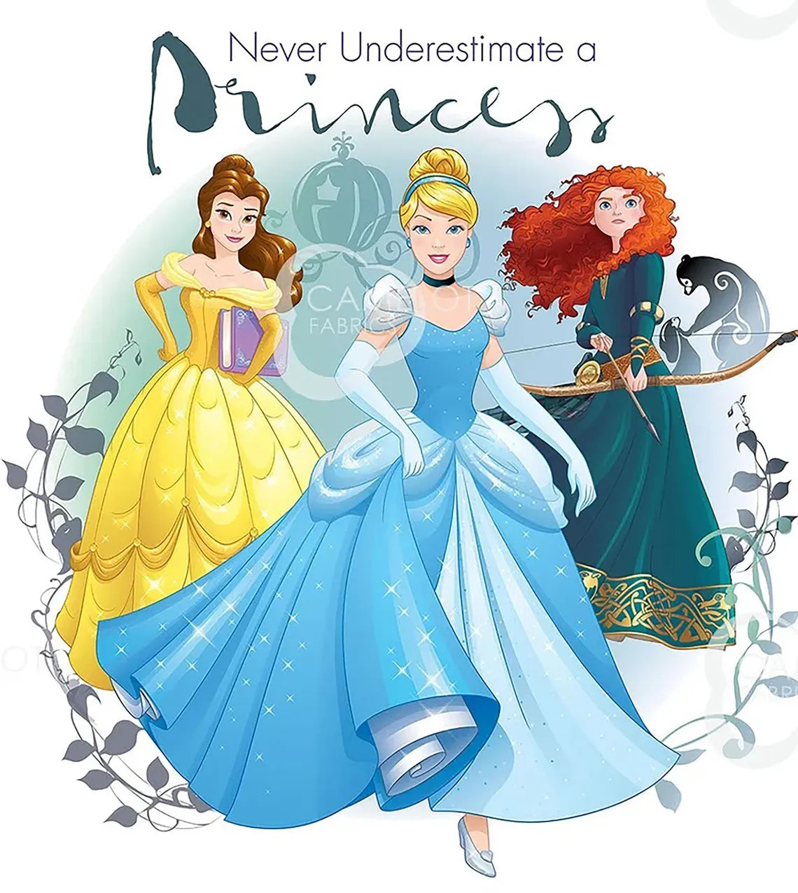 Princess Heart Strong Fabric Panel 36"x44", Camelot Fabrics, Princess gift toddler bed crib twin queen quilt