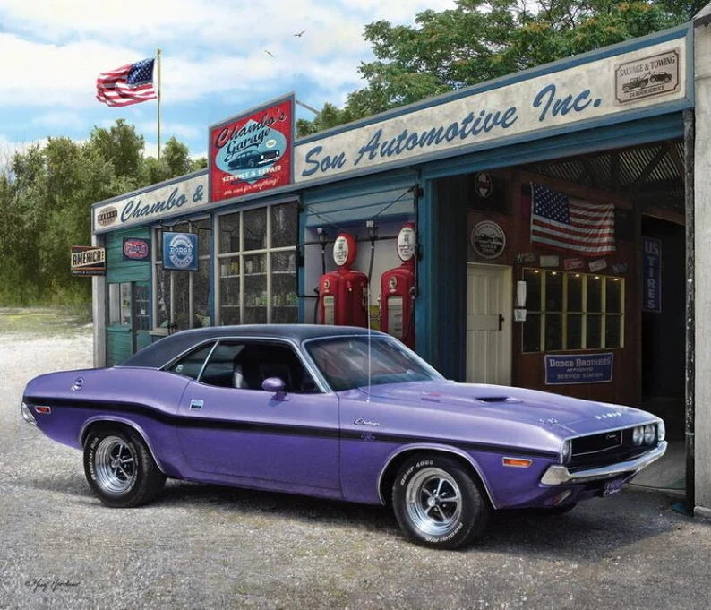 1970 Purple Challenger Fabric Panel 43"x36", RARE Dodge Car Fabric by Riley Blake