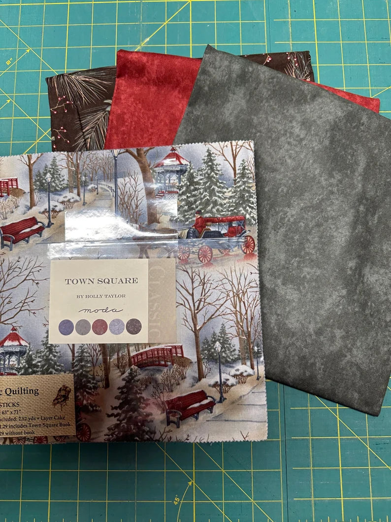 Quilt Kit, Fiddlesticks 63"x71", Using Town Square Fabrics by Holly Taylor for Moda, Layer Cake Town Square Quilt Kit