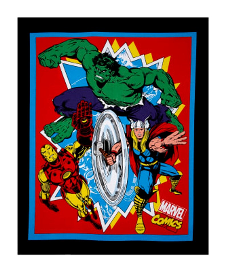 Avengers Marvel Fabric Panel 36"x43", RARE discontinued Superheroes fabric, Hulk Ironman Thor