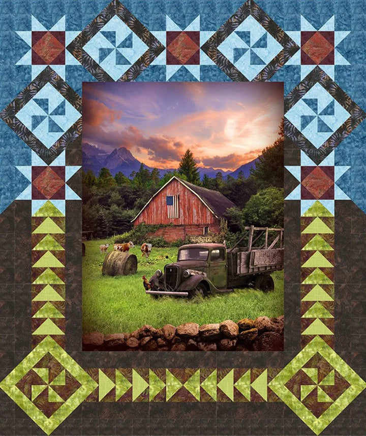 Red Barn Quilt Kit 55"x65", Canadian or American Panel Choices, Heart and Soul Pattern, Hoffman Fabrics, Hoffman Fabric Panel, Hoffman Batik