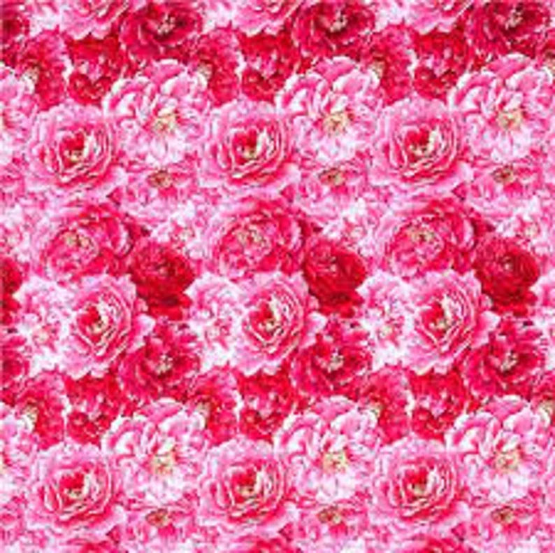 Charlotte Fabric Sold by the Half Yard, Michael Miller Fabric #4110 Charlotte, Bright Pink Open Roses Fabric, Fabulous Floral Fabric