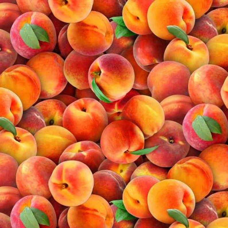 Peaches Fabric, Sold by the Half Yard, Elizabeth Studios, Food Fabrics