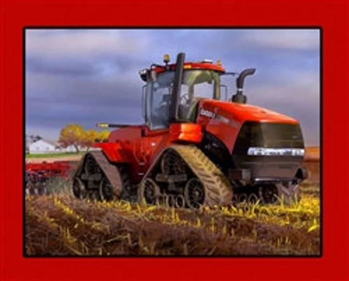 RARE Quad Case IH Fabric panel, 43" x 36", Case Tractor Quilting fabric, Red Tractor, Wheat Fabric, Tracked Tractor Quilt Panel