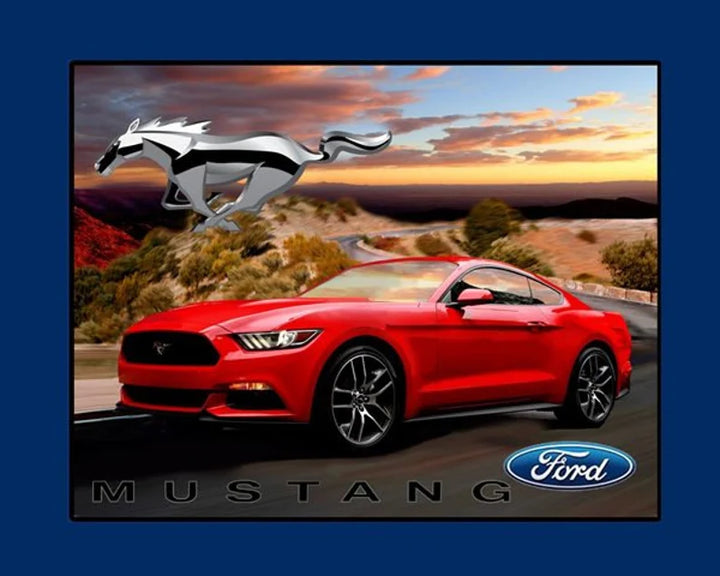 RARE Red Ford Mustang Fabric Panel 43"x36", Sykel Enterprises Fabric Panel, Red Ford Mustang Quilt, Ford Mustang Wall Hanging