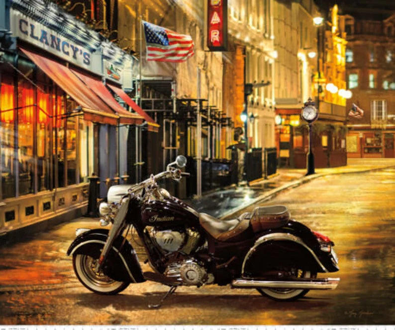 Indian Motorcycle Indian Chief Classic Fabric Panel 43x36", Motorcycle Quilt Wall Hanging, Motorcycle Fabric, Riley Blake Fabrics