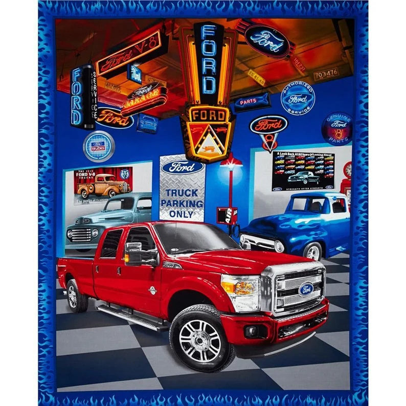 RARE Ford F150 Truck Fabric Panel 44" x 36", RARE Blue Truck Fabric Panel, Sykel Fabrics, Discontinued Gorgeous Fabric