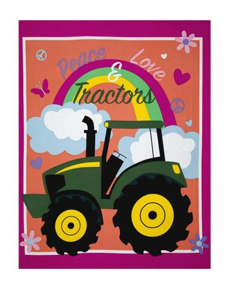 John Deere Girl Fabric Panel 36"x42", Tractor Crib Quilt, Green Tractor Toddler Bed Quilt, Peace Love Tractors, Discontinued, RARE FIND