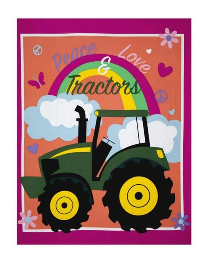 John Deere Girl Fabric Panel 36"x42", Tractor Crib Quilt, Green Tractor Toddler Bed Quilt, Peace Love Tractors, Discontinued, RARE FIND