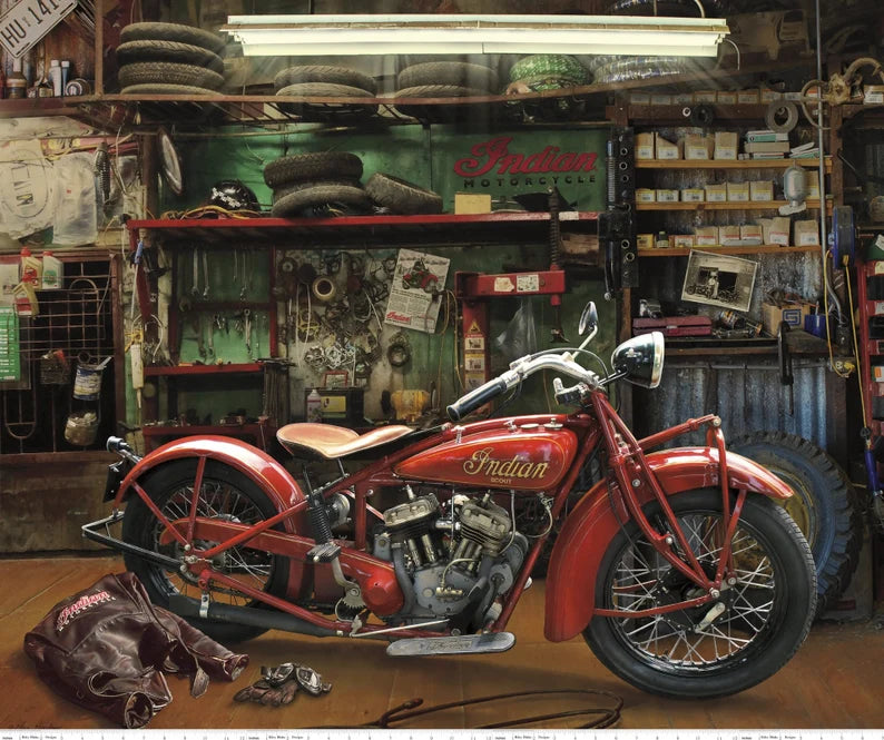 Scout Indian Motorcycle Fabric Panel 43x36", Motorcycle Quilt Wall Hanging, Motorcycle Fabric, Riley Blake Fabrics