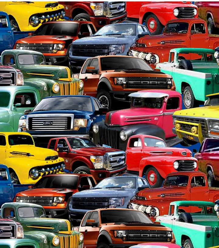 Ford Trucks and Cars Packed, Sold by Half Yard, Sykel Enterprises Fabrics, RARE FIND