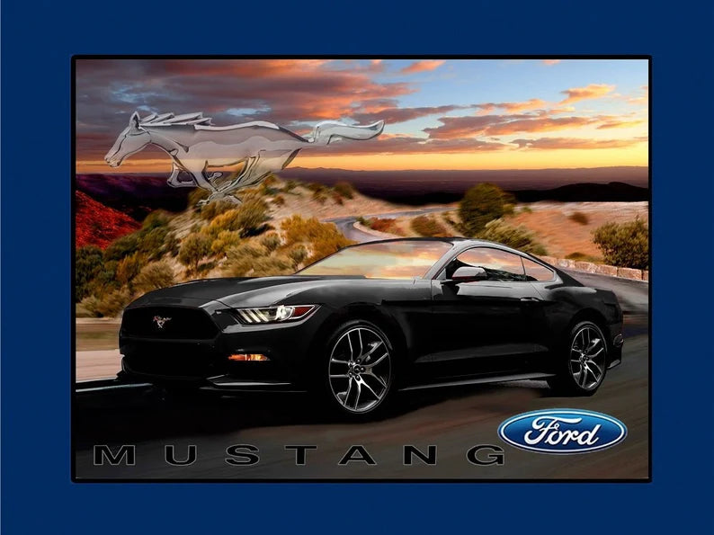 RARE Ford Mustang Fabric Panel 43"x36", Sykel Enterprises Fabric Panel, Black Ford Mustang Quilt, Ford Mustang Wall Hanging