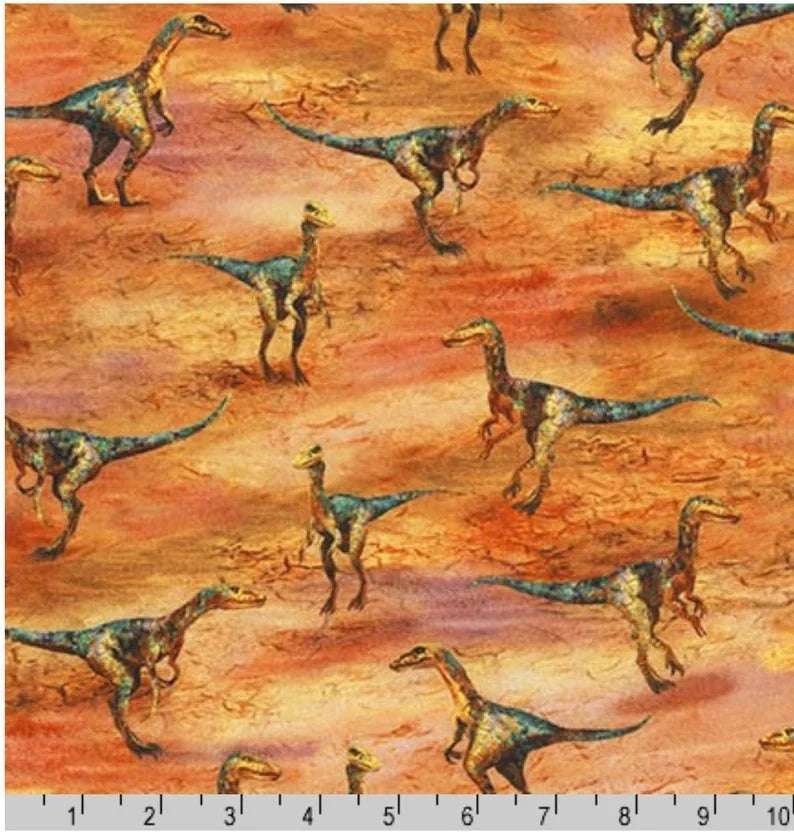 Dinosaur Fabric Sold by the Half Yard, T-Rex Dinosaur quilt wall hanging pillowcase bed quilt, Picture This by Robert Kaufman 18264