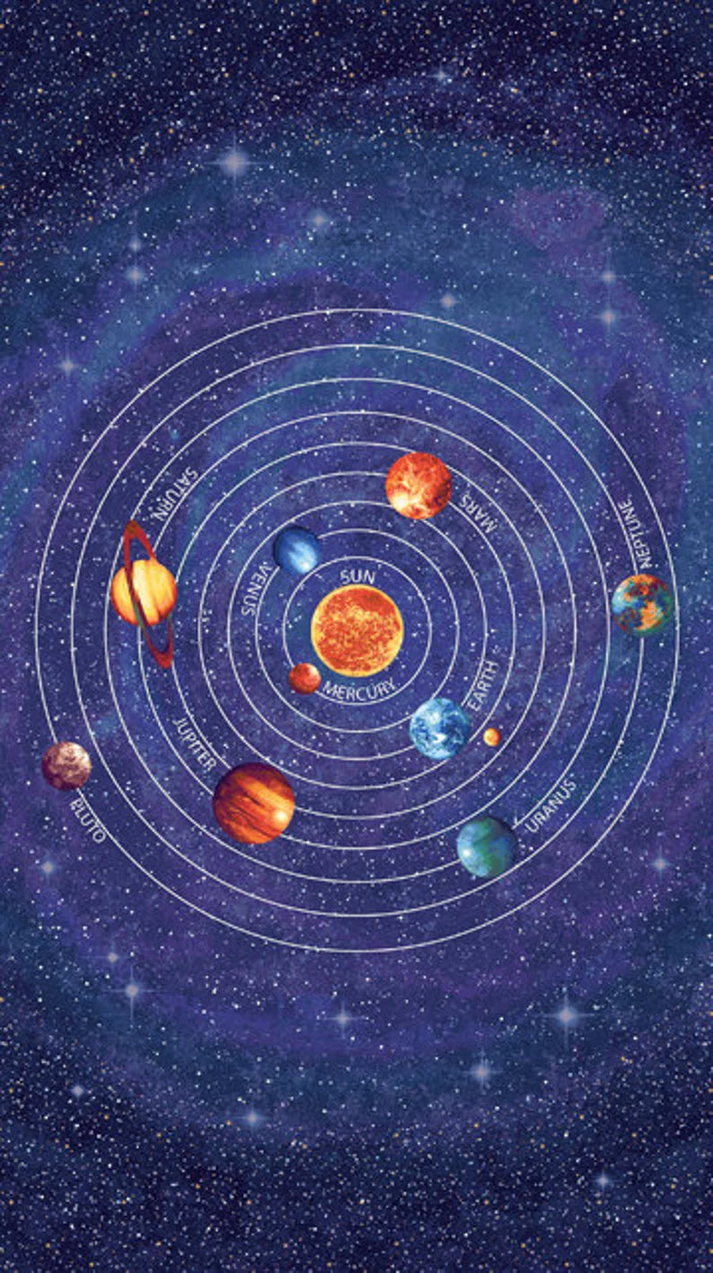 Out of the World Glow in the Dark Fabric Panel 23"x44", Galaxy Outer Space Planets Universe, 39153G-49 #30K by Northcott