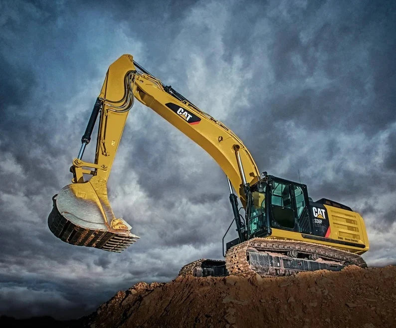 CAT Excavator Fabric Panel 36"x43.5", P9106R-PANEL by Riley Blake, Caterpillar Construction Equipment Bed Quilt Fabric