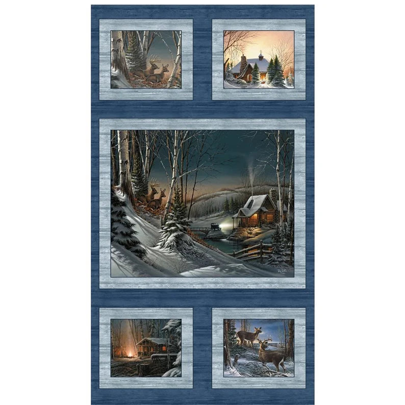 Seasons Fabric Panel 23"x44", Winter Fabric, Christmas Fabric, Snowy Winter Nights, Scenic, Benartex 12329-55