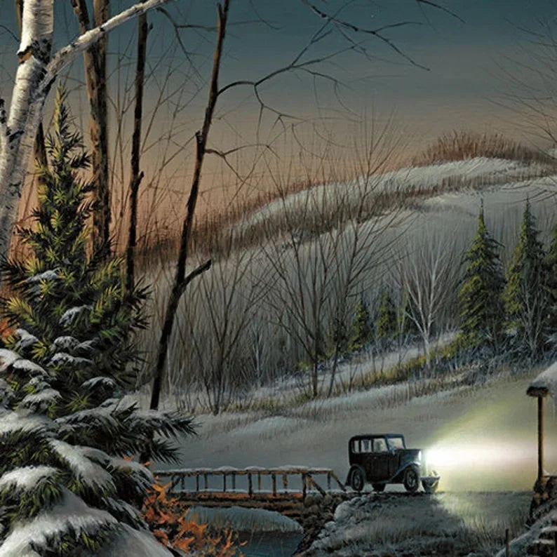 Seasons Fabric Panel 23"x44", Winter Fabric, Christmas Fabric, Snowy Winter Nights, Scenic, Benartex 12329-55