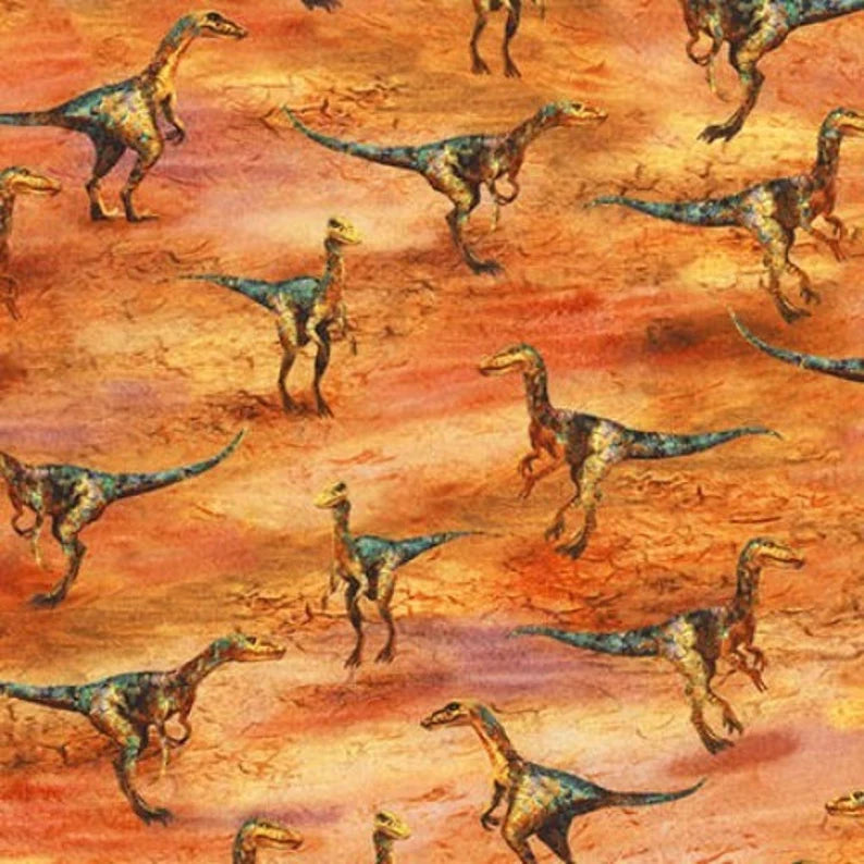 Dinosaur Fabric Sold by the Half Yard, T-Rex Dinosaur quilt wall hanging pillowcase bed quilt, Picture This by Robert Kaufman 18264