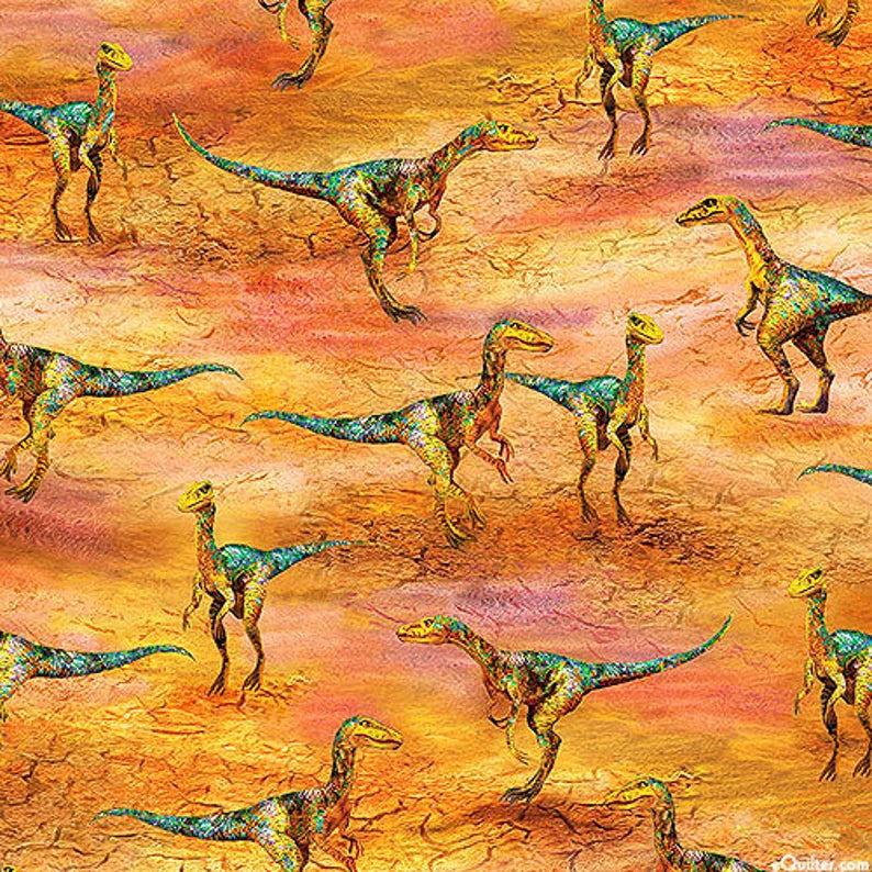 Dinosaur Fabric Sold by the Half Yard, T-Rex Dinosaur quilt wall hanging pillowcase bed quilt, Picture This by Robert Kaufman 18264