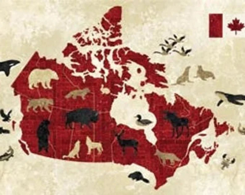 Canada Map 43"x23", Northcott Stonehenge Fabric, RARE Discontinued Canadian Map Quilt Wall Hanging