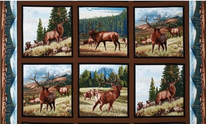 Elk Fabric Panel 24"x44", 5012 Elizabeth's Studio, Elk Quilt Wall Hanging