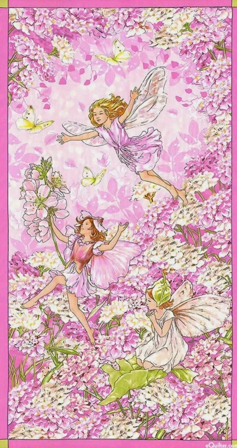 Pink Petal Flower Fairies Fabric Panel 23" x 43", DC5110 Michael Miller, Fairy Quilt Wall Hanging Girl Gift