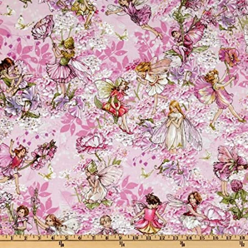 Pink Petal Flower Fairies Fabric 27" piece, DC5057 Michael Miller, Fairy Quilt Wall Hanging Girl Gift