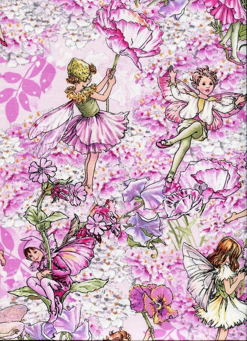 Pink Petal Flower Fairies Fabric 27" piece, DC5057 Michael Miller, Fairy Quilt Wall Hanging Girl Gift