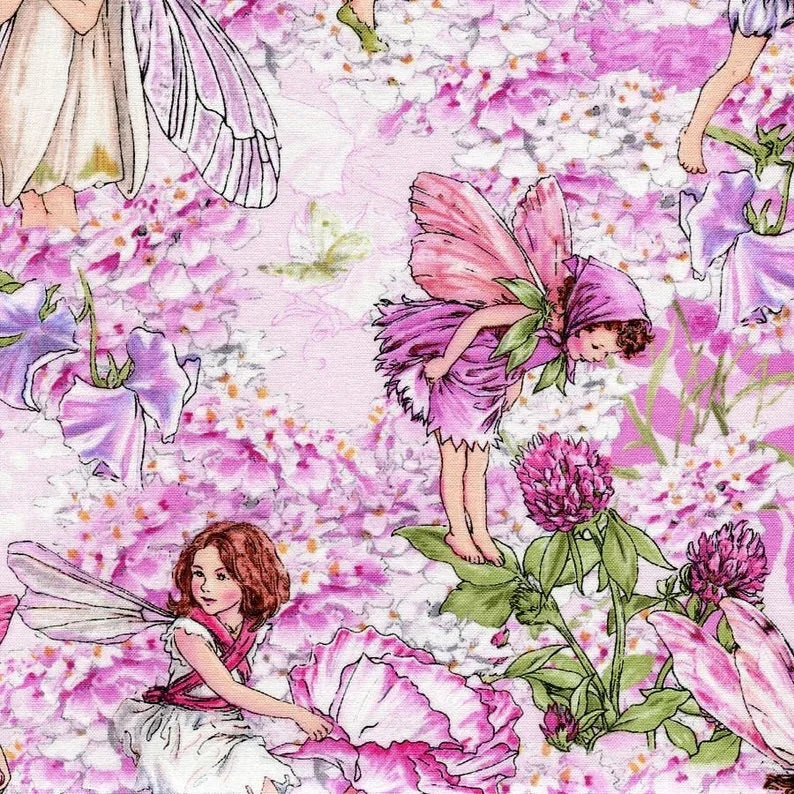 Pink Petal Flower Fairies Fabric 27" piece, DC5057 Michael Miller, Fairy Quilt Wall Hanging Girl Gift