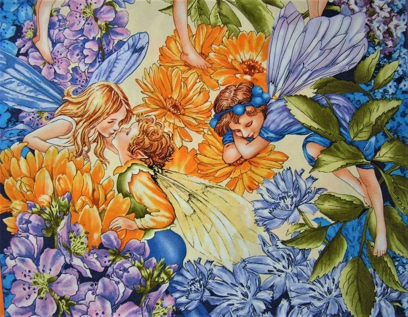 Dawn Till Dusk Flower Fairies Fabric Panel 23" x 43", Michael Miller, Fairy Quilt Wall Hanging Girl Gift