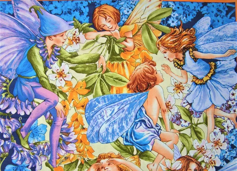Dawn Till Dusk Flower Fairies Fabric Panel 23" x 43", Michael Miller, Fairy Quilt Wall Hanging Girl Gift
