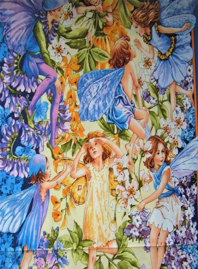 Dawn Till Dusk Flower Fairies Fabric Panel 23" x 43", Michael Miller, Fairy Quilt Wall Hanging Girl Gift