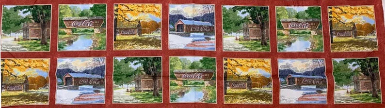 RARE Coca Cola Fabric Panel 43"x11 1/2", 10145 Sykel Enterprises, Vintage Coke Quilt Wall Hanging Placemats Runner