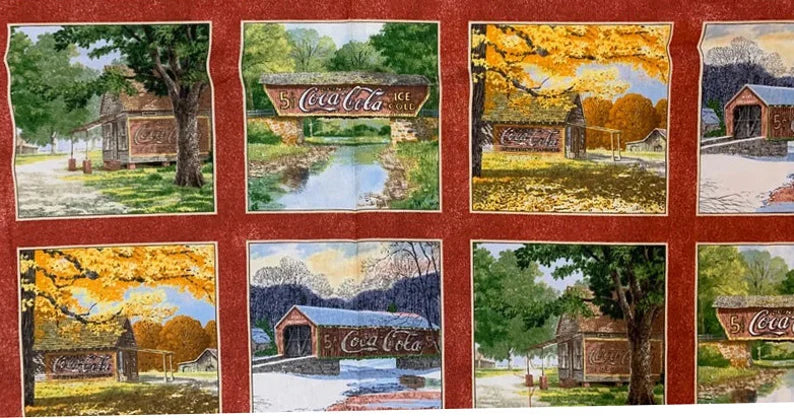 RARE Coca Cola Fabric Panel 43"x11 1/2", 10145 Sykel Enterprises, Vintage Coke Quilt Wall Hanging Placemats Runner