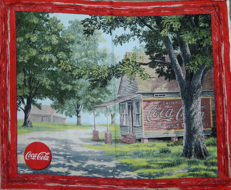 Coca Cola Fabric Panel 43"x 36", Sykel Enterprises, Vintage Coke Quilt Wall Hanging Placemats Table Runner