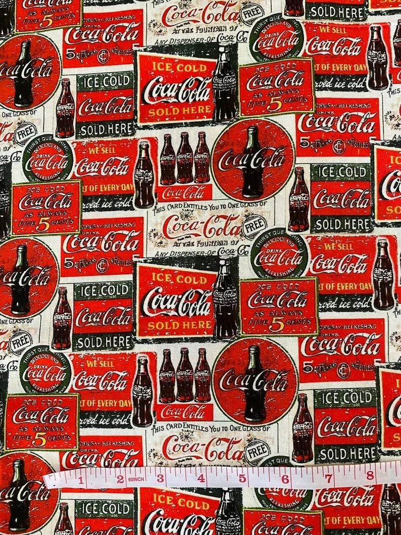 Coca Cola Fabric 1/2 Yard, 10146 Sykel Enterprises, Vintage Coke Quilt Wall Hanging Placemats Table Runner