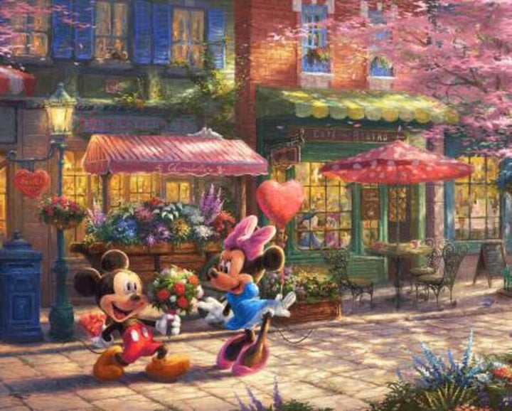 Sweetheart Café Fabric Panel 36"x44", Mickey and Minnie at Outdoor Cafe, #DS20259C1
