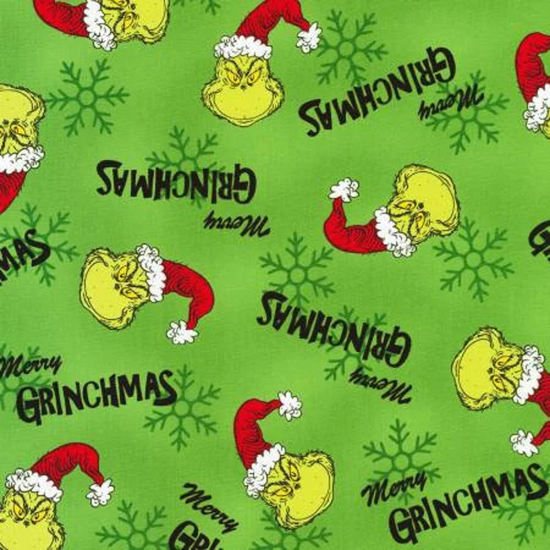 Green Grinch Fabric Sold by the Half Yard, ADE157837 by Robert Kaufman, Quilt Wall Hanging Placemats Table Runner Blanket Bag Gift