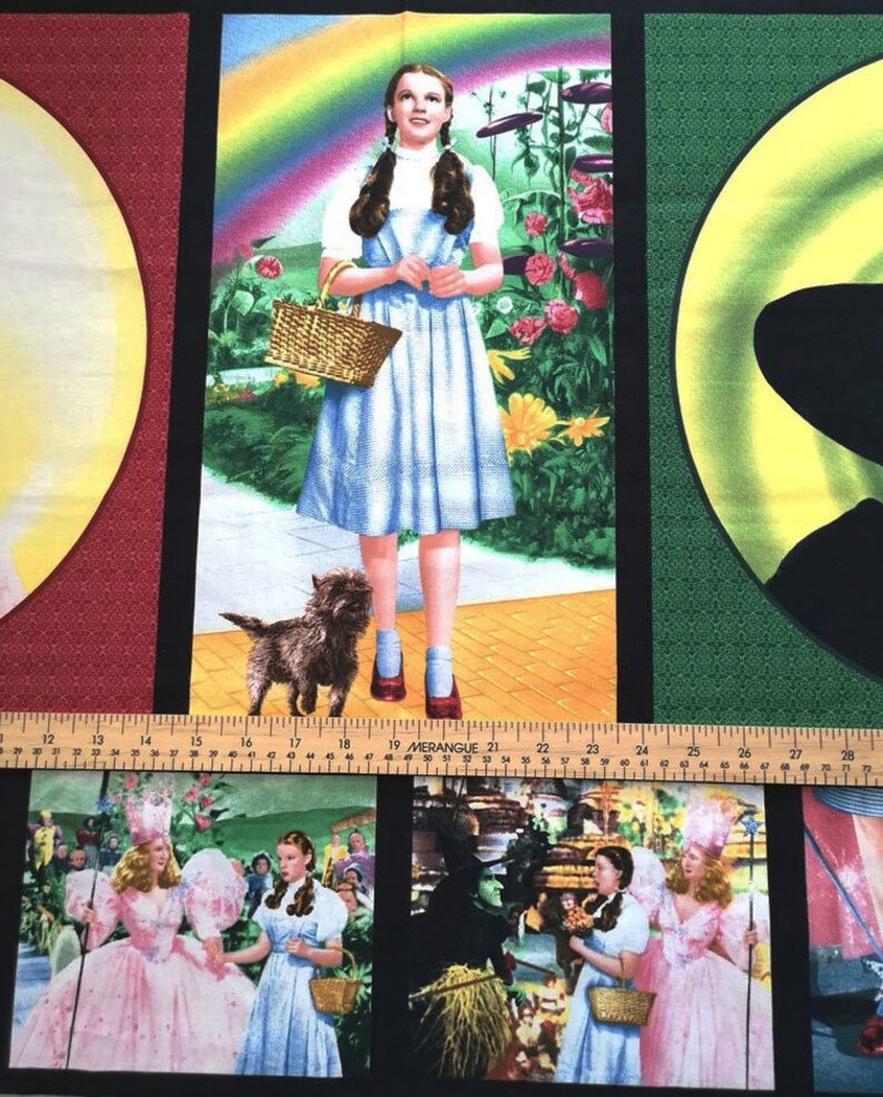 Wizard of Oz Quilting Cotton Panel 23"x44", The Wizard of Oz Fabric Panel - By Judy Garland as Dorothy - Quilting Treasures // Glinda