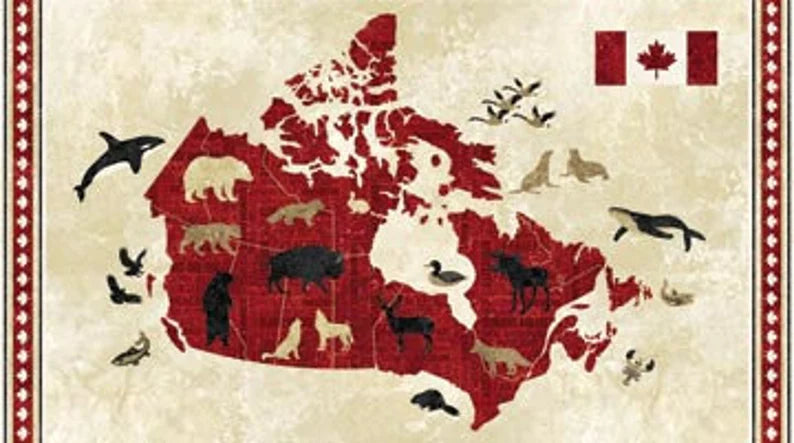 Canada Map 43"x23", Northcott Stonehenge Fabric, RARE Discontinued Canadian Map Quilt Wall Hanging