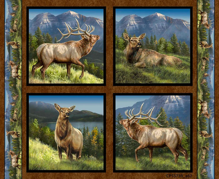 Elk Pillow Panel 43"x36", Elkmont Ridge by Wild Wings CP55739, Elk Quilt Wall Hanging Runner Mountains