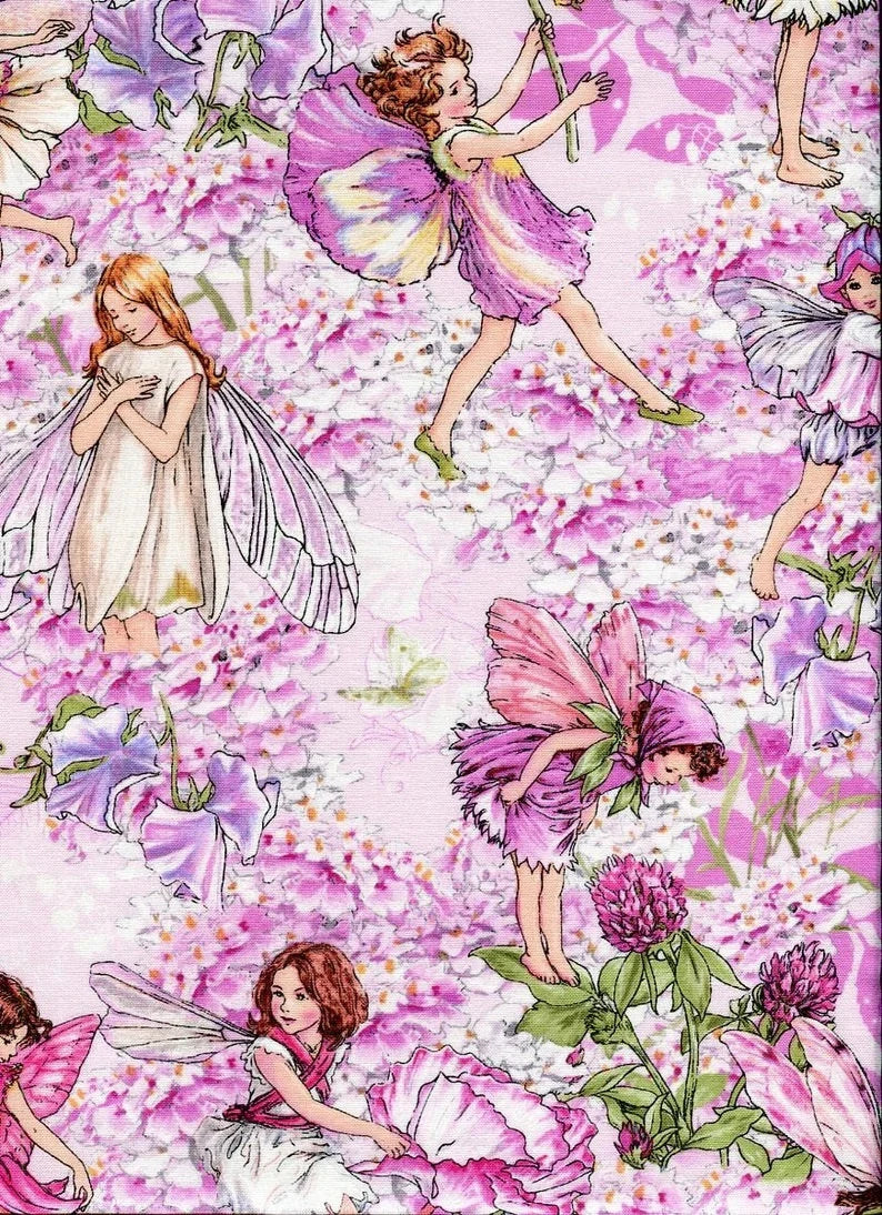 Pink Petal Flower Fairies Fabric 27" piece, DC5057 Michael Miller, Fairy Quilt Wall Hanging Girl Gift