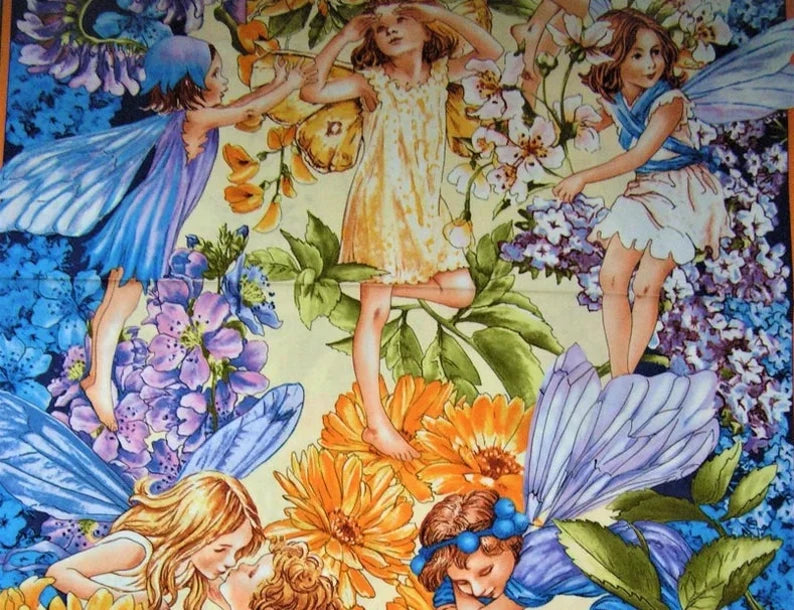 Dawn Till Dusk Flower Fairies Fabric Panel 23" x 43", Michael Miller, Fairy Quilt Wall Hanging Girl Gift