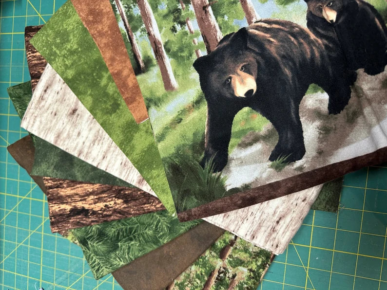 Quilt Kit Woodland Bears Flannel 73"x87", Black Bear Lodge Flannel by Northcott, Bear Bed Quilt Blanket Fabric Kit Gift