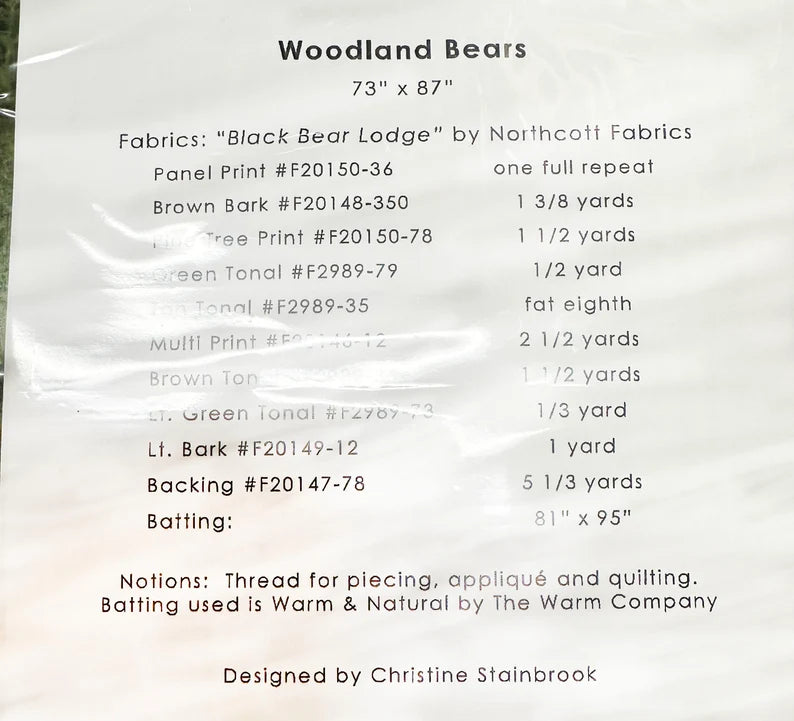 Quilt Kit Woodland Bears Flannel 73"x87", Black Bear Lodge Flannel by Northcott, Bear Bed Quilt Blanket Fabric Kit Gift