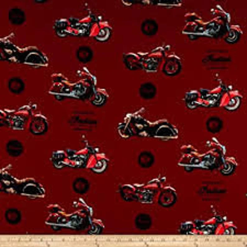 Indian Motorcycle Fabric 1/2 Yard, C7380 Riley Blake, Indian Motorcycle Bed Blanket Quilt Wall Hanging Riding, RARE FIND
